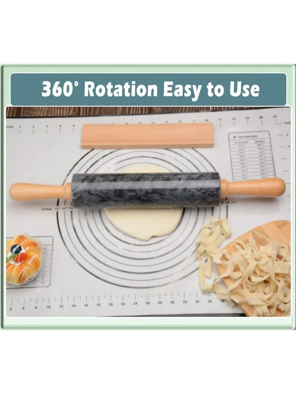 Premium Marble Rolling Pin Set with Wooden Cradle - 18.5